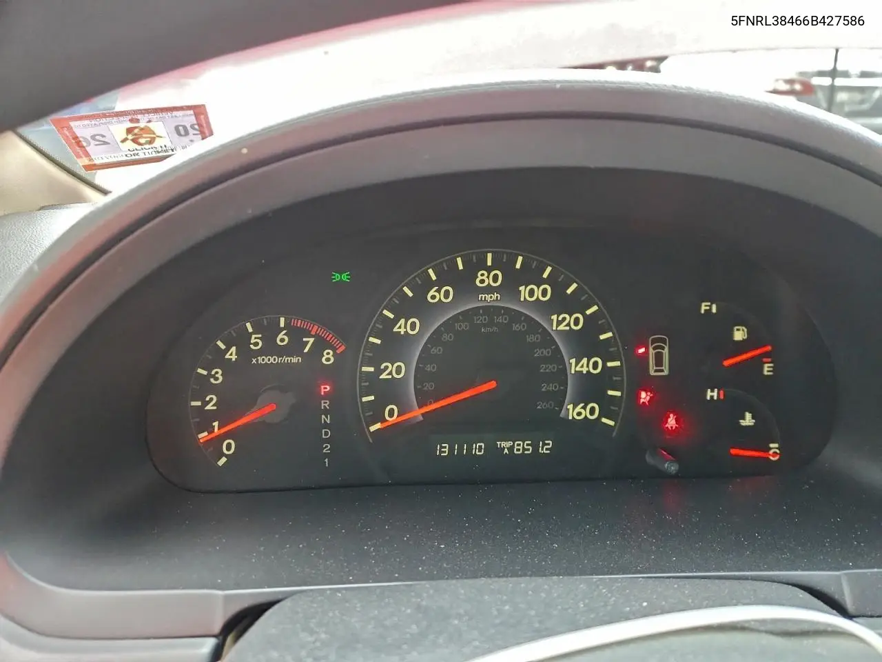 5FNRL38466B427586 2006 Honda Odyssey Ex