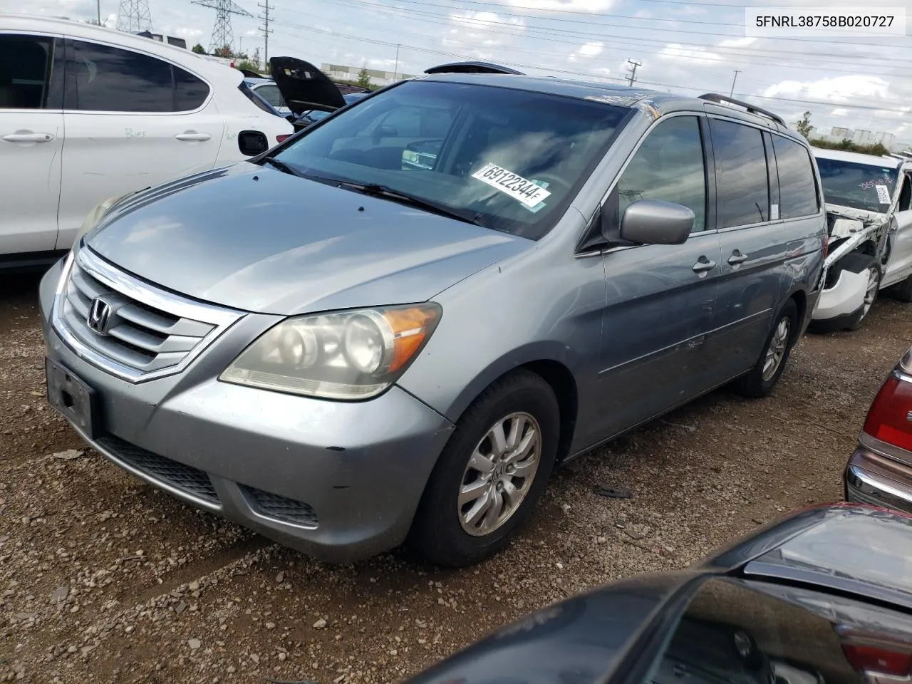 2008 Honda Odyssey Exl VIN: 5FNRL38758B020727 Lot: 69122344