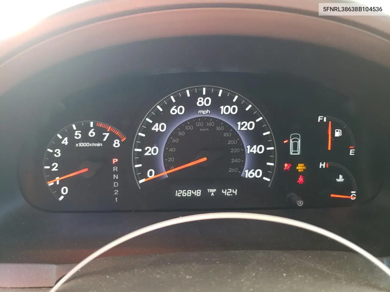 5FNRL38638B104536 2008 Honda Odyssey Exl