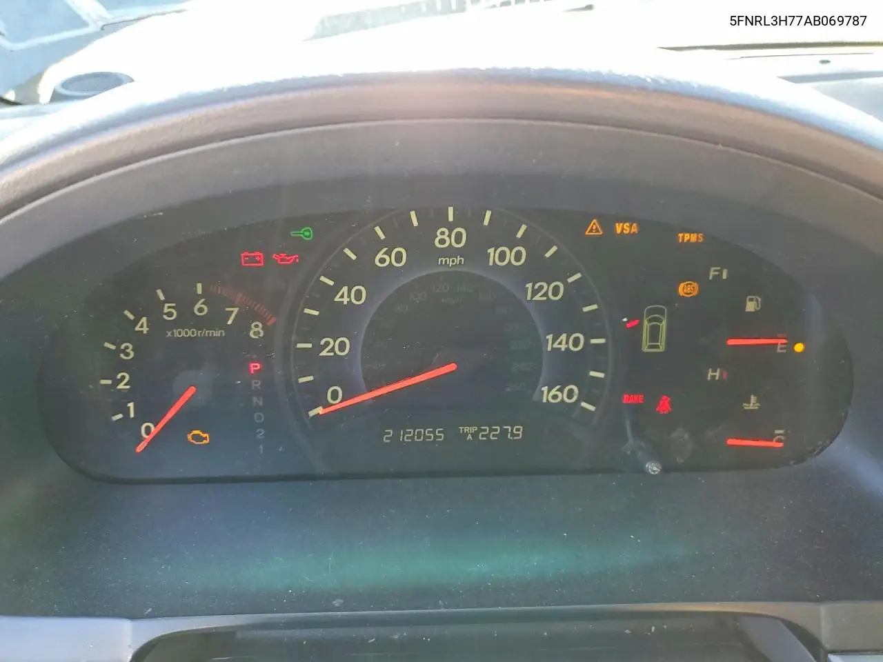 5FNRL3H77AB069787 2010 Honda Odyssey Exl