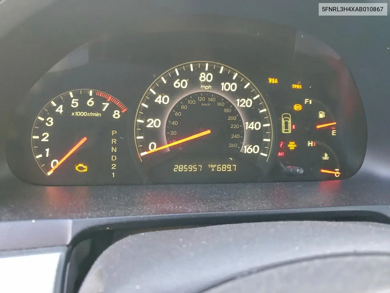 5FNRL3H4XAB010867 2010 Honda Odyssey Ex