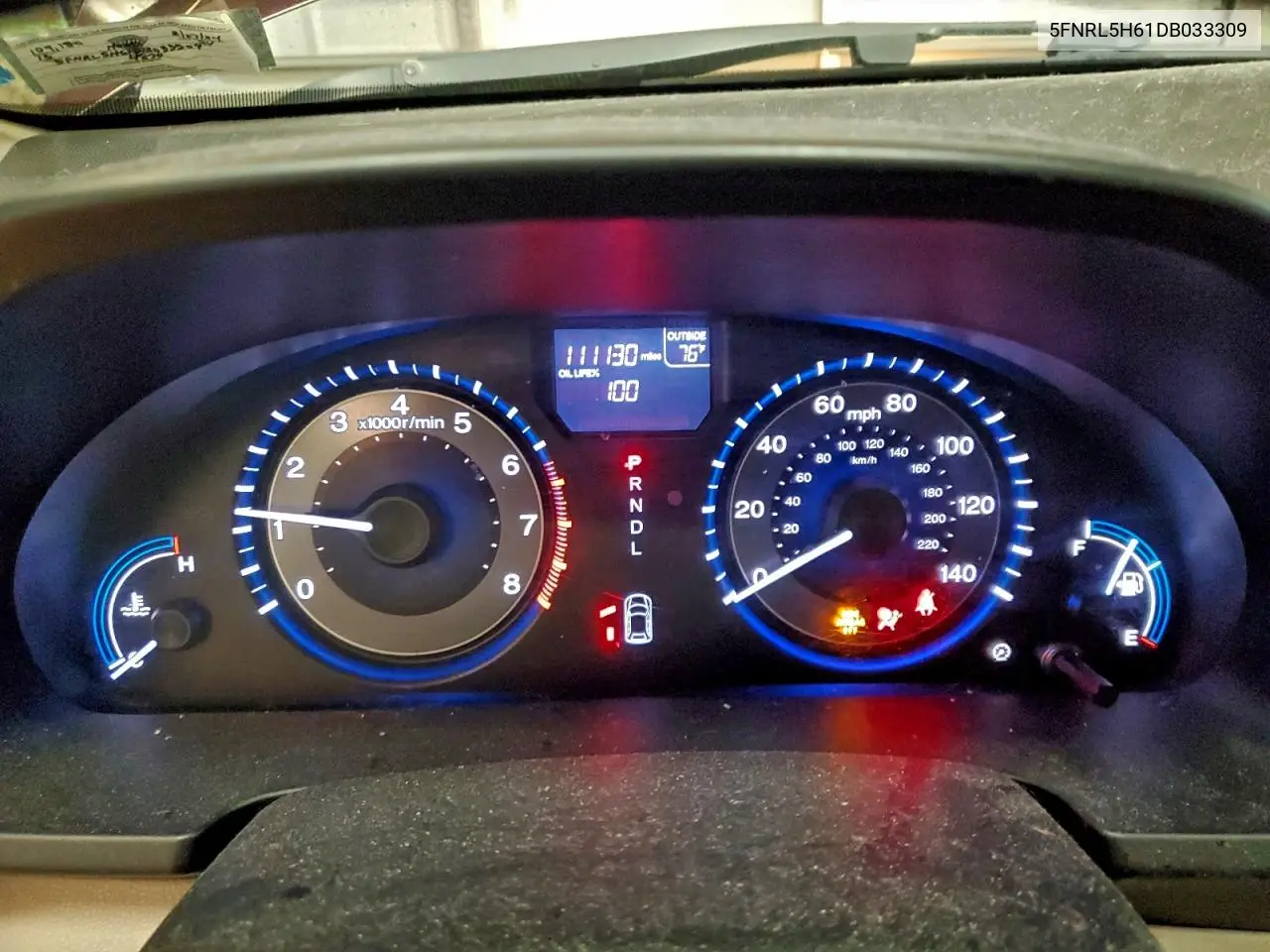 5FNRL5H61DB033309 2013 Honda Odyssey Exl