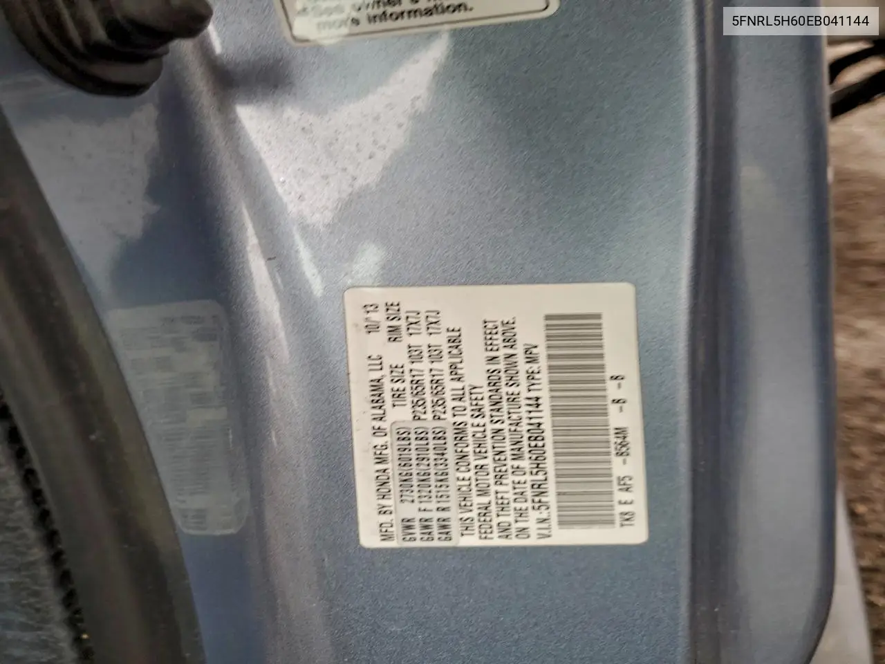 5FNRL5H60EB041144 2014 Honda Odyssey Exl