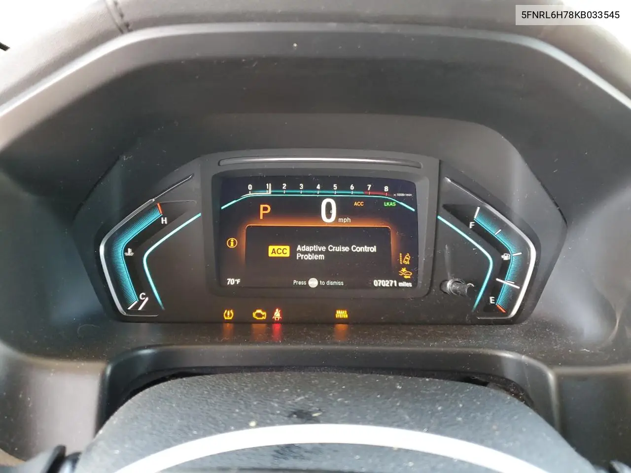 5FNRL6H78KB033545 2019 Honda Odyssey Exl
