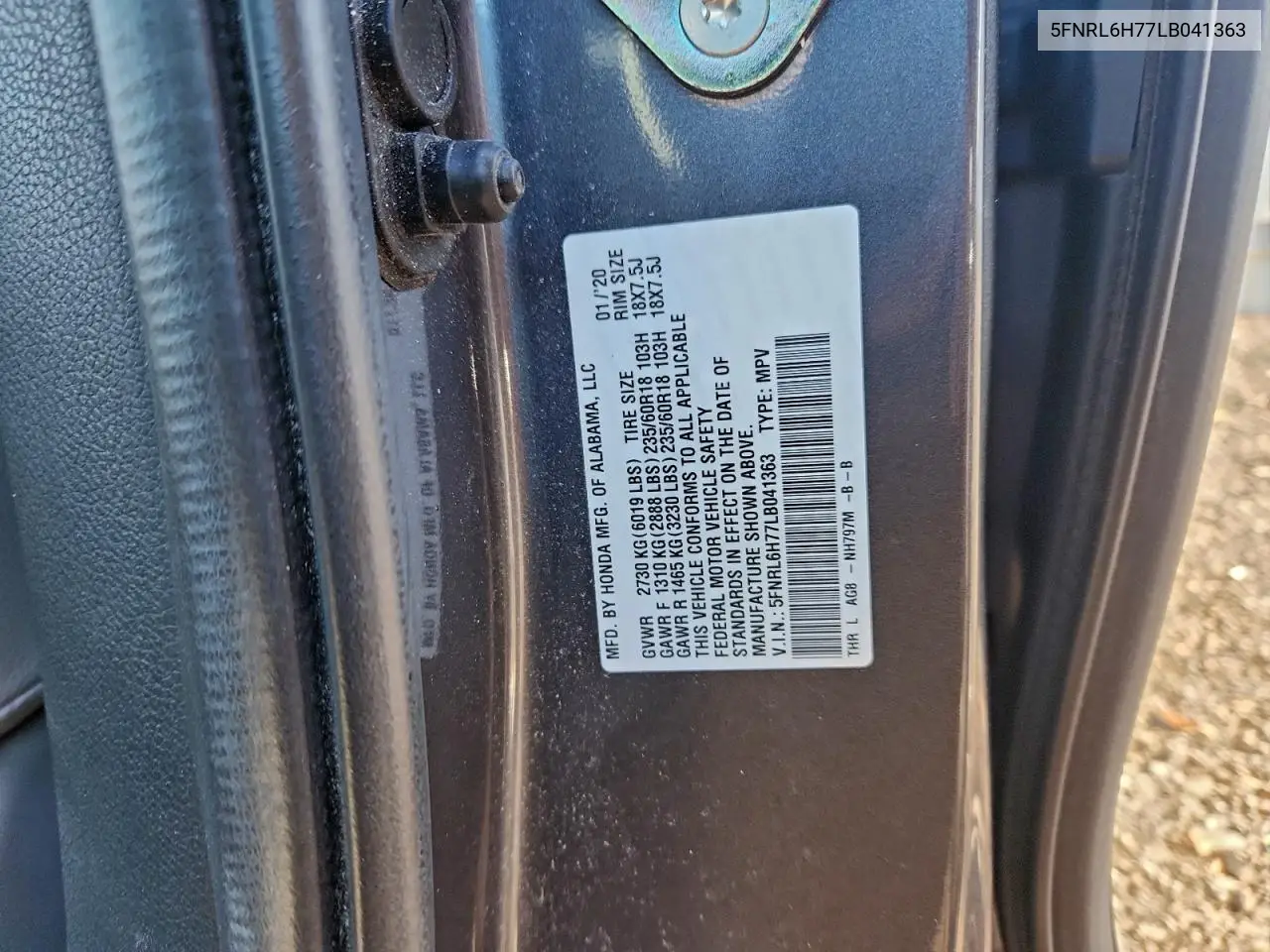 5FNRL6H77LB041363 2020 Honda Odyssey Exl