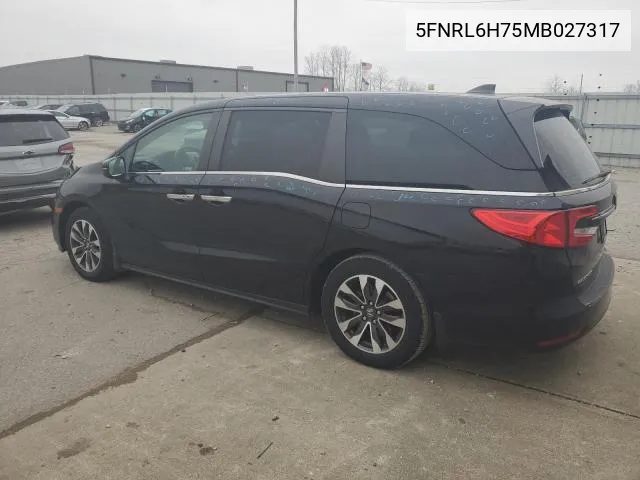 2021 Honda Odyssey Exl VIN: 5FNRL6H75MB027317 Lot: 46202094