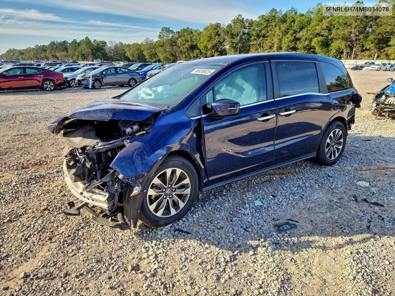 5FNRL6H74MB034078 2021 Honda Odyssey Exl