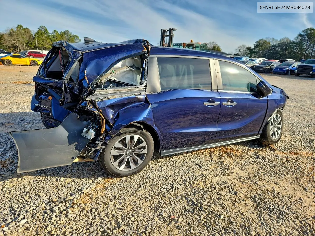 5FNRL6H74MB034078 2021 Honda Odyssey Exl