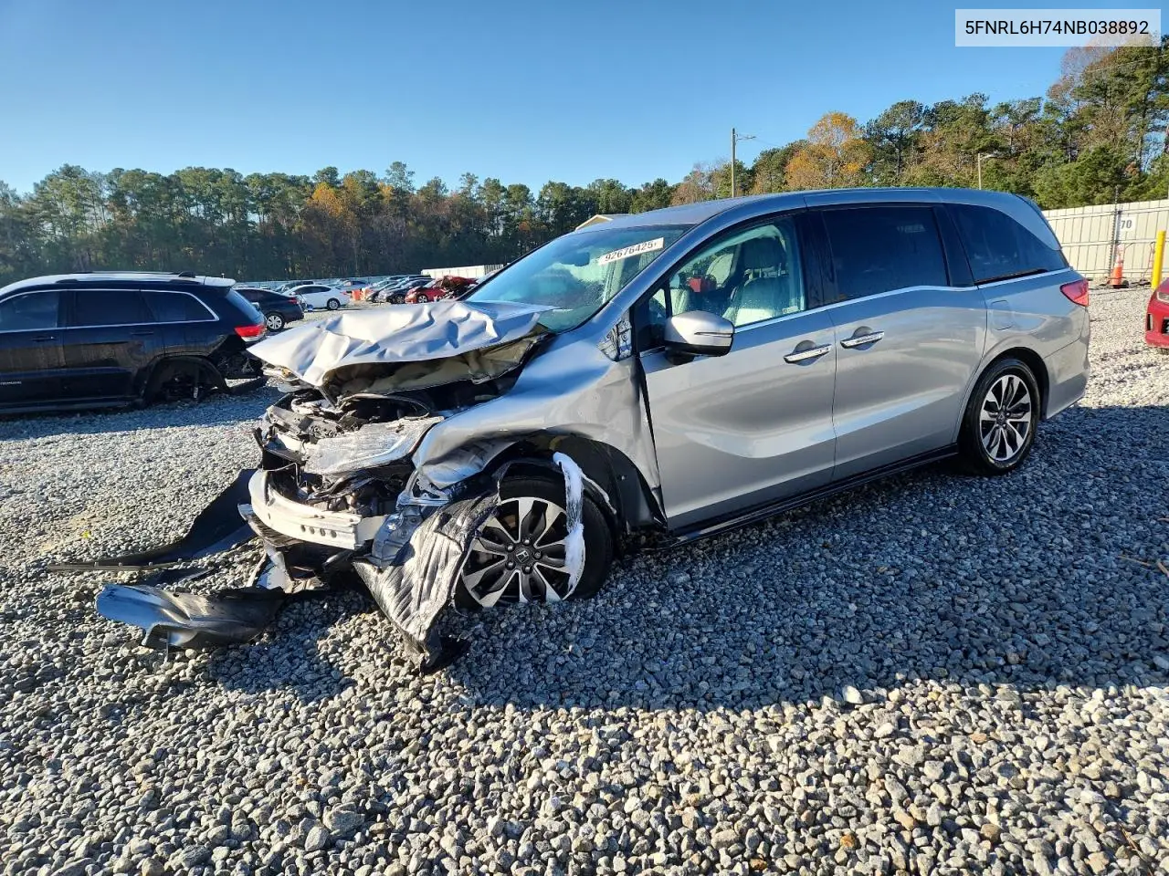 5FNRL6H74NB038892 2022 Honda Odyssey Exl