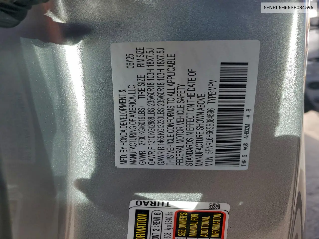 5FNRL6H66SB084596 2025 Honda Odyssey Exl