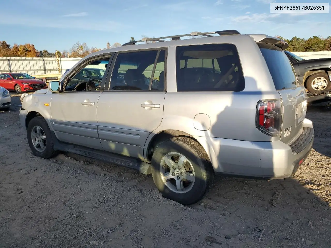 5FNYF28617B026351 2007 Honda Pilot Exl