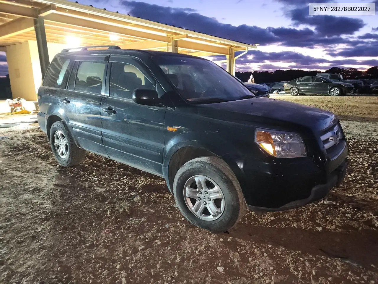 5FNYF28278B022027 2008 Honda Pilot Vp