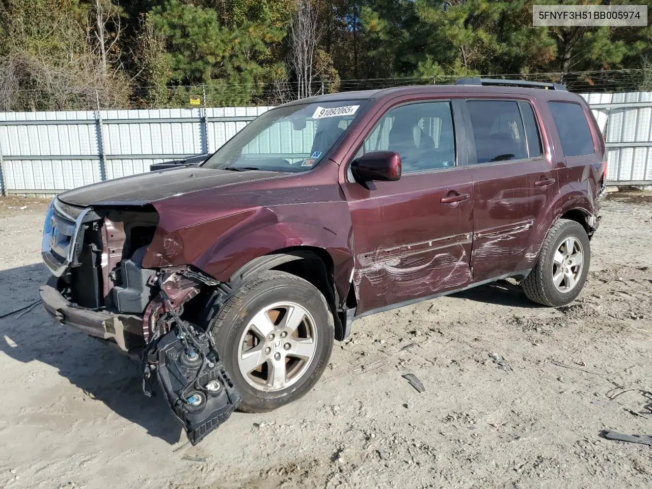 5FNYF3H51BB005974 2011 Honda Pilot Exl