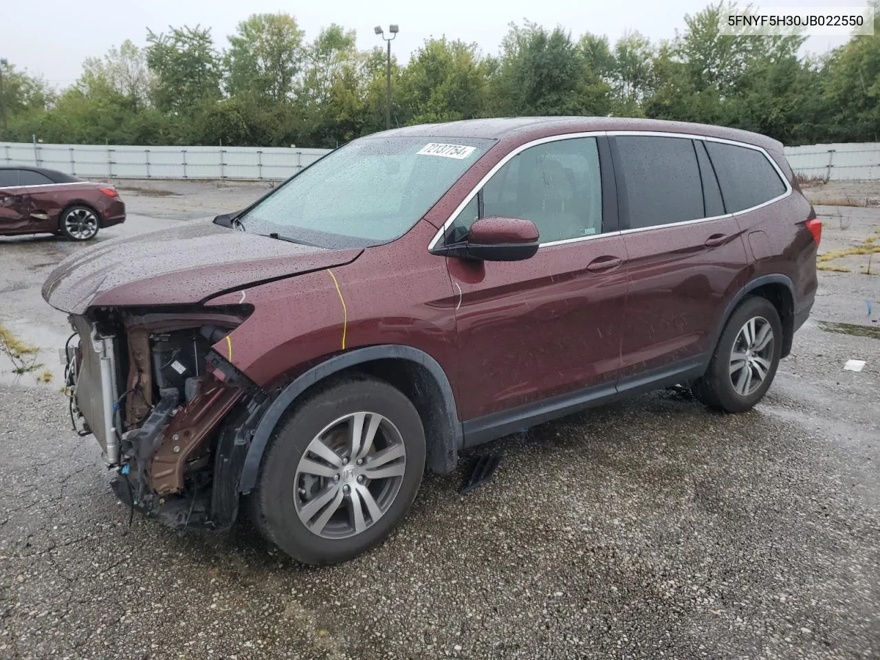 2018 Honda Pilot Ex VIN: 5FNYF5H30JB022550 Lot: 72137754