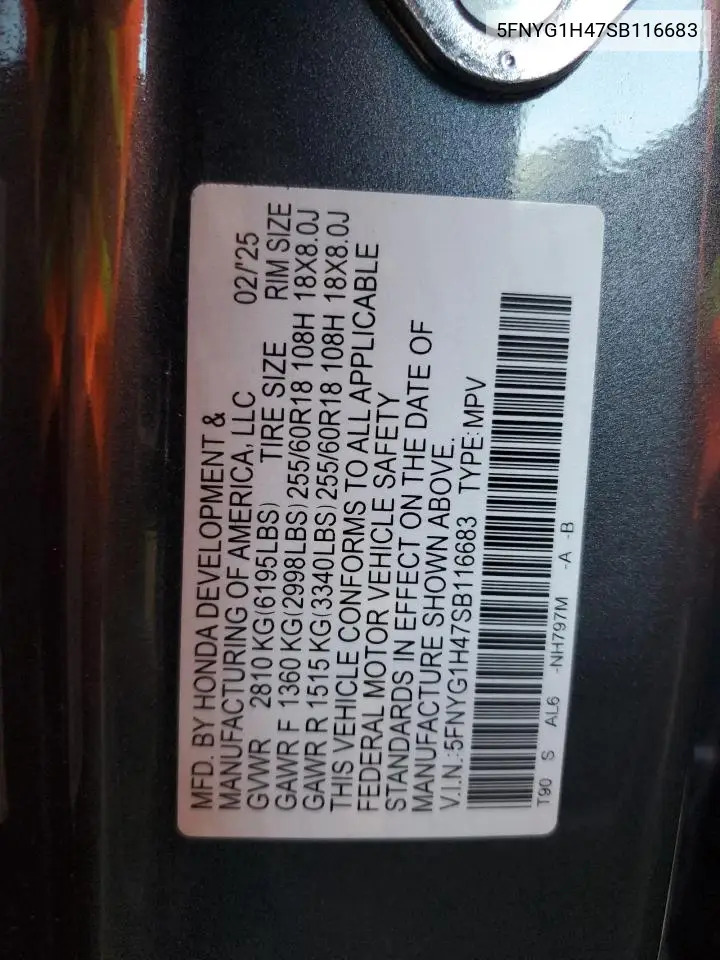 5FNYG1H47SB116683 2025 Honda Pilot Exl