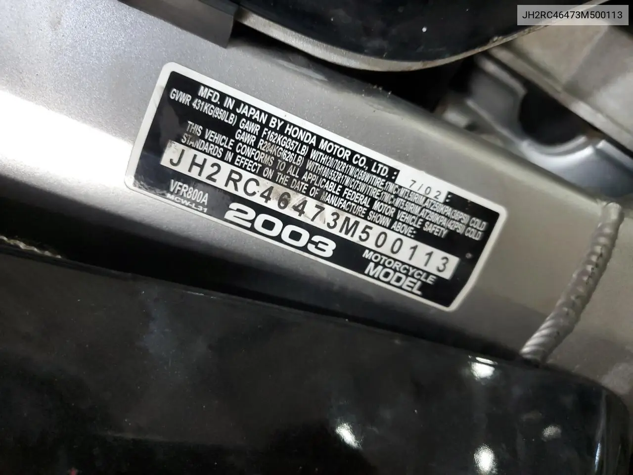 JH2RC46473M500113 2003 Honda Vfr800 A
