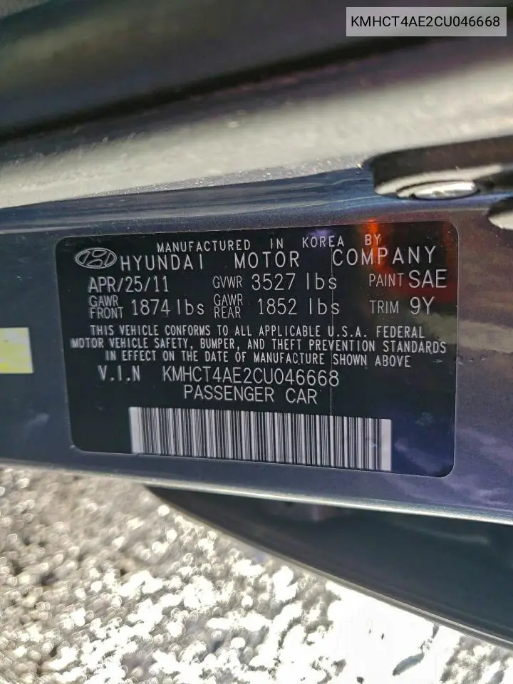 KMHCT4AE2CU046668 2012 Hyundai Accent Gls