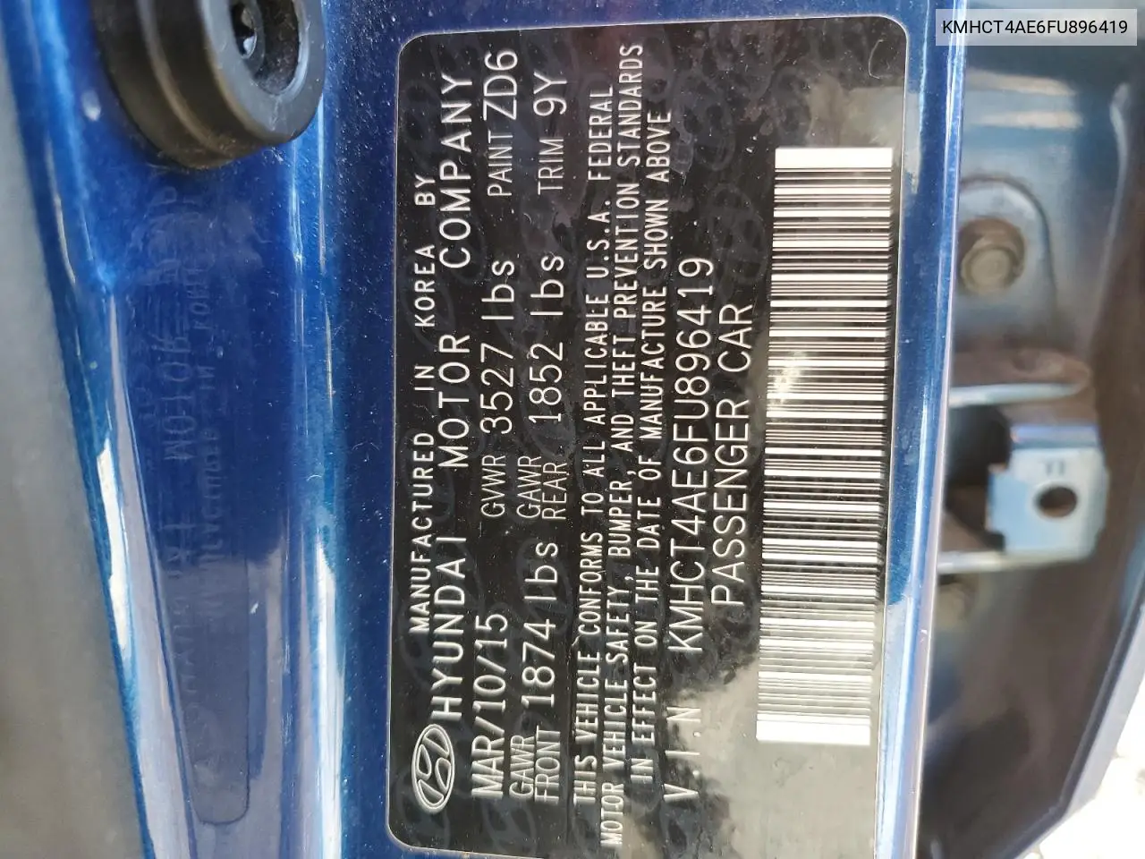 KMHCT4AE6FU896419 2015 Hyundai Accent Gls