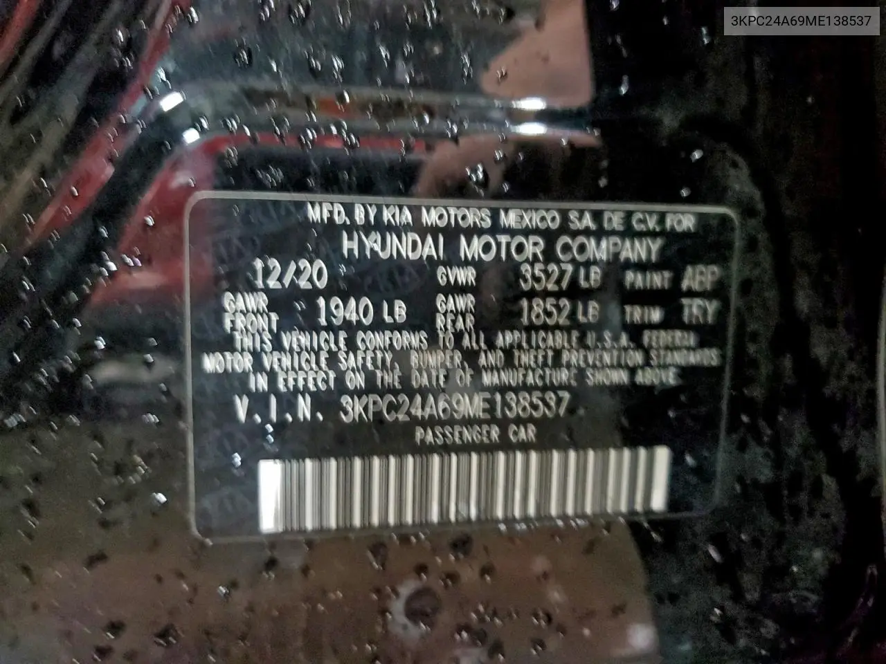 3KPC24A69ME138537 2021 Hyundai Accent Se