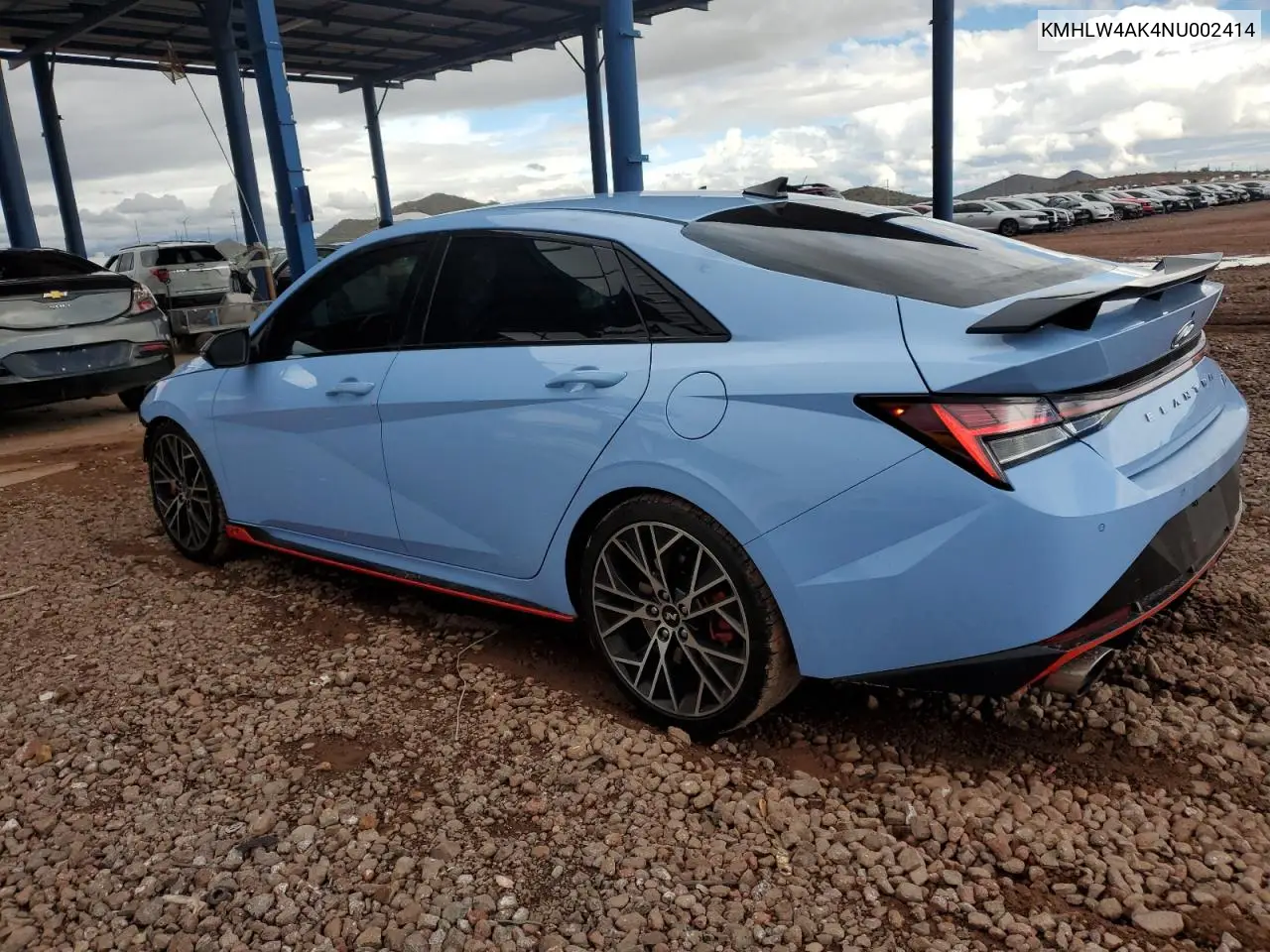 KMHLW4AK4NU002414 2022 Hyundai Elantra N