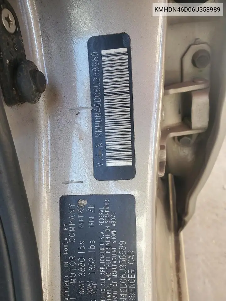 KMHDN46D06U358989 2006 Hyundai Elantra Gls