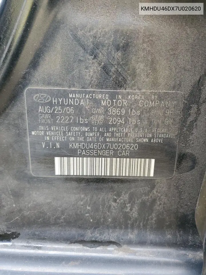 KMHDU46DX7U020620 2007 Hyundai Elantra Gls
