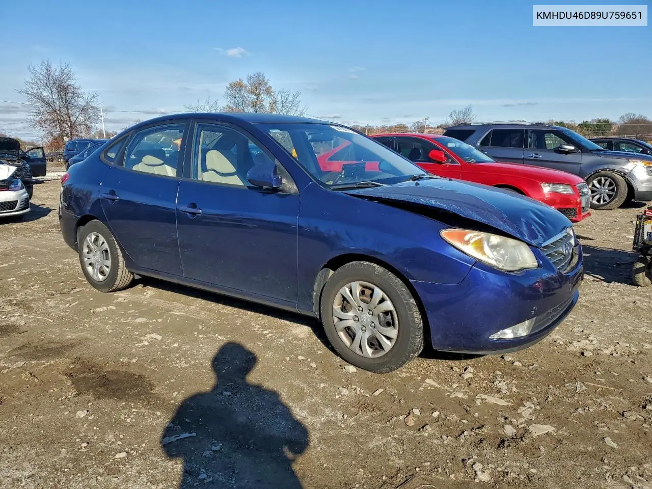 KMHDU46D89U759651 2009 Hyundai Elantra Gls