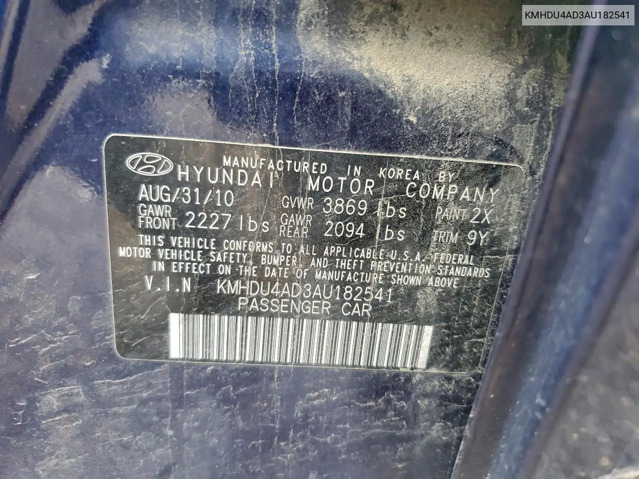 KMHDU4AD3AU182541 2010 Hyundai Elantra Blue