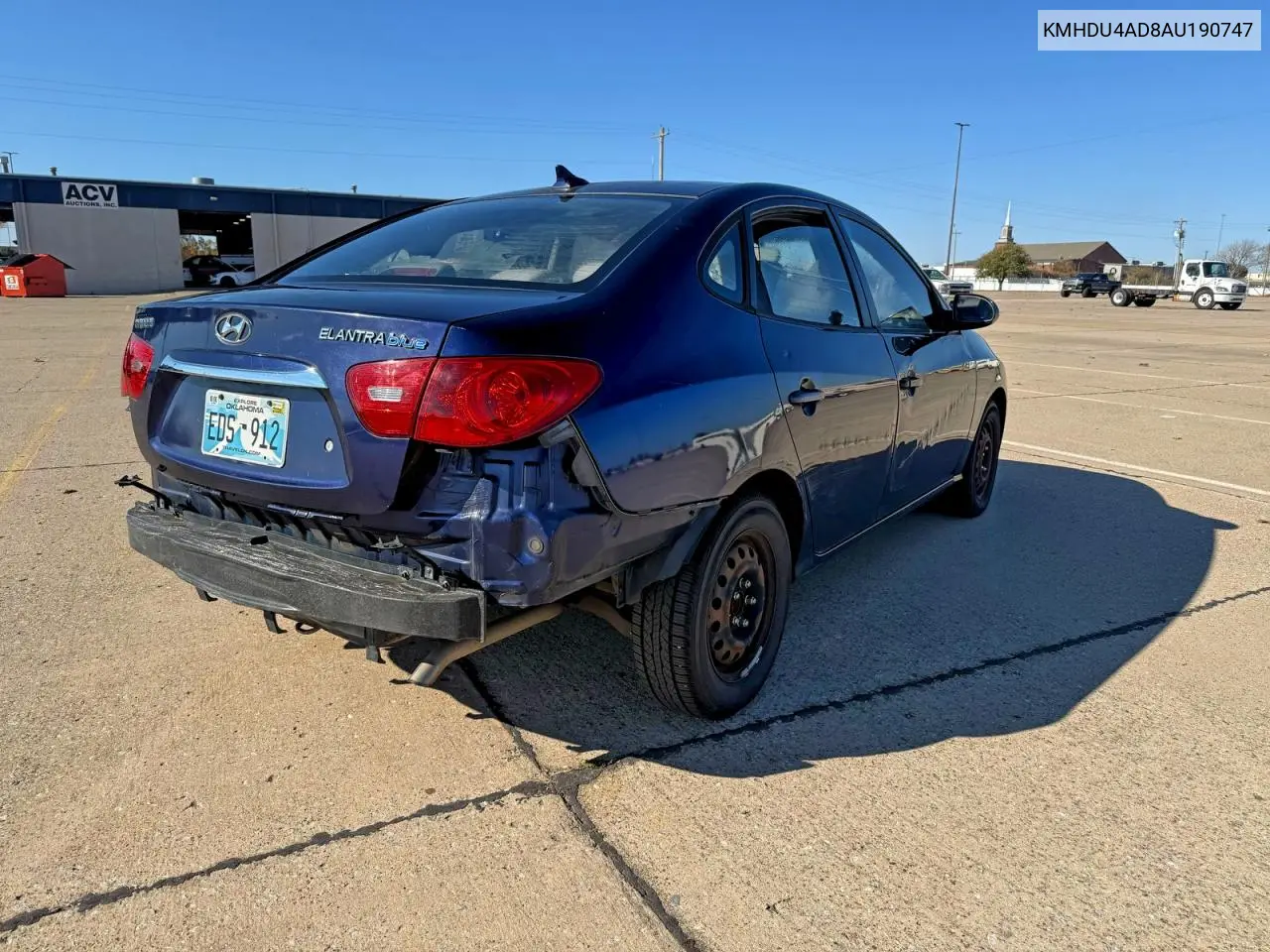 KMHDU4AD8AU190747 2010 Hyundai Elantra Blue