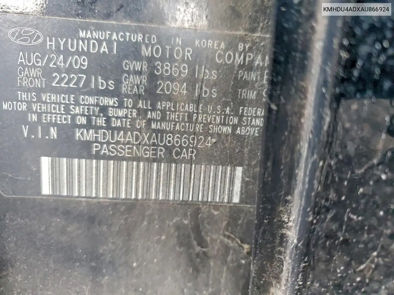 KMHDU4ADXAU866924 2010 Hyundai Elantra Blue
