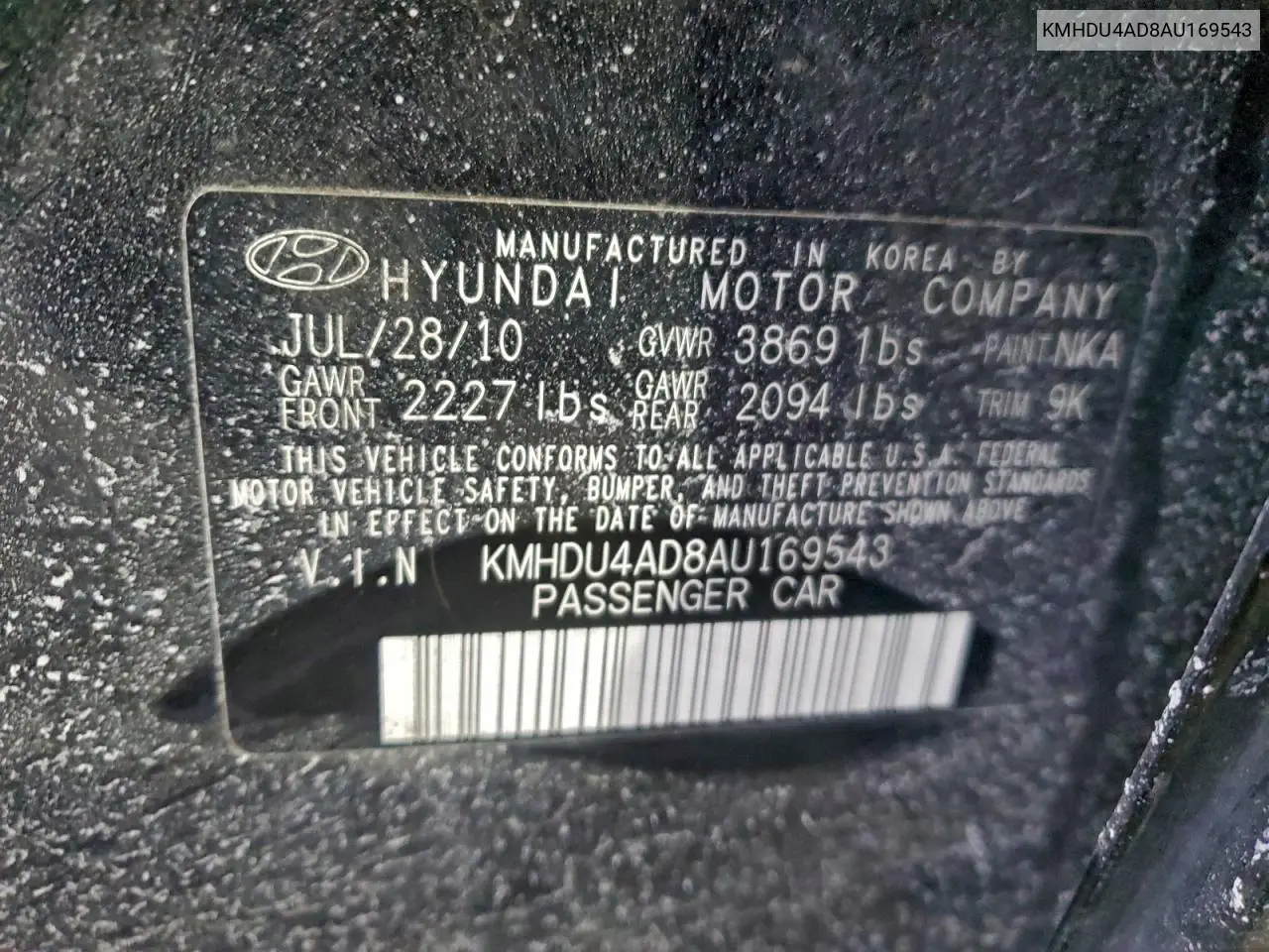 KMHDU4AD8AU169543 2010 Hyundai Elantra Blue