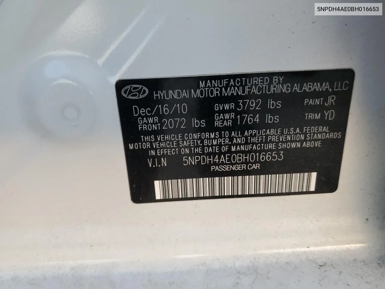5NPDH4AE0BH016653 2011 Hyundai Elantra Gls