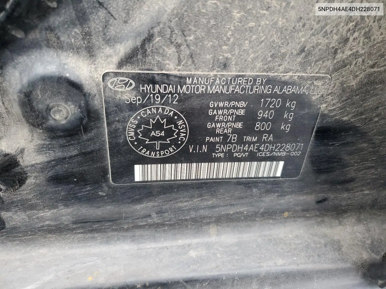 5NPDH4AE4DH228071 2013 Hyundai Elantra Gls