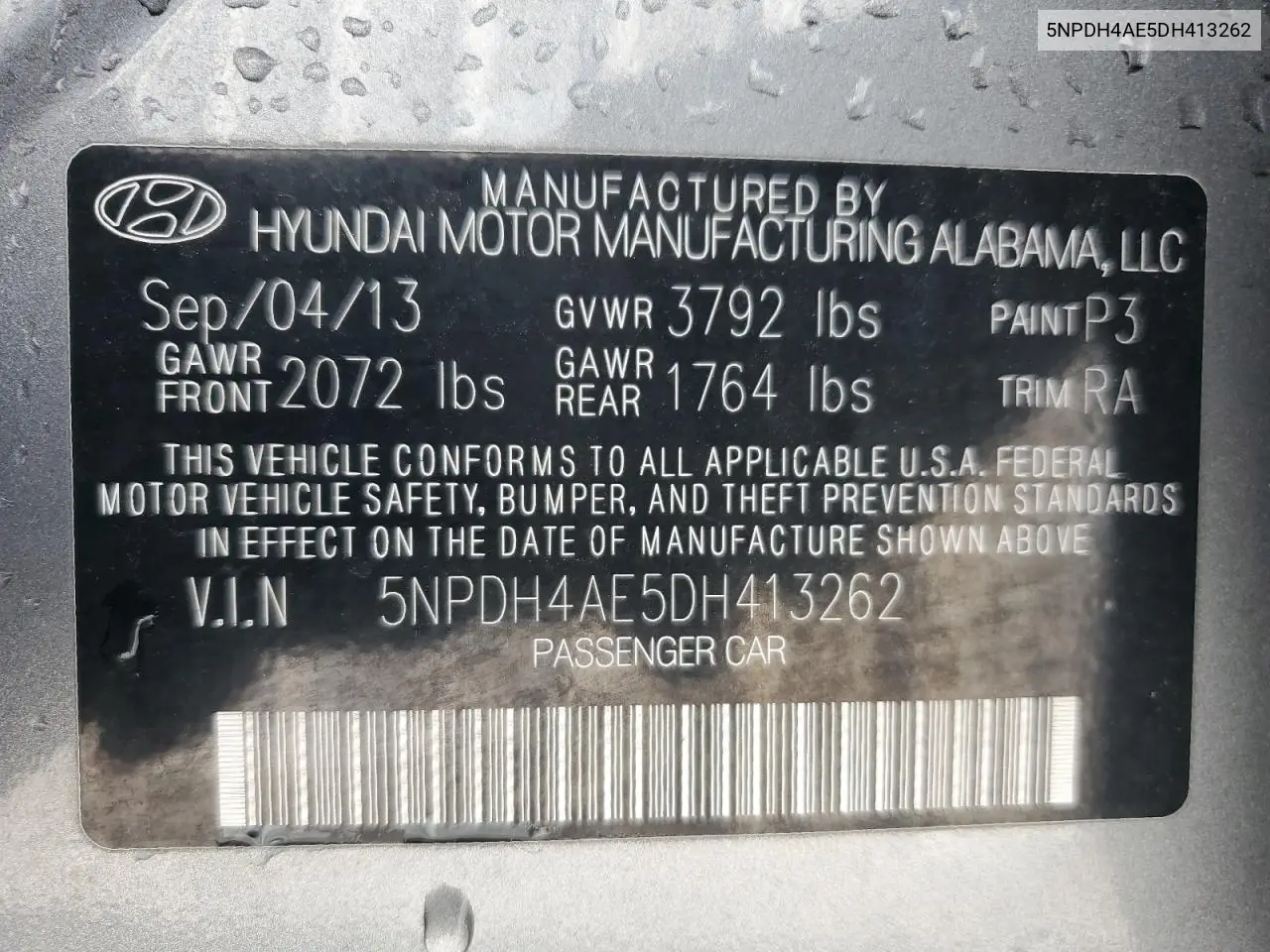 5NPDH4AE5DH413262 2013 Hyundai Elantra Gls