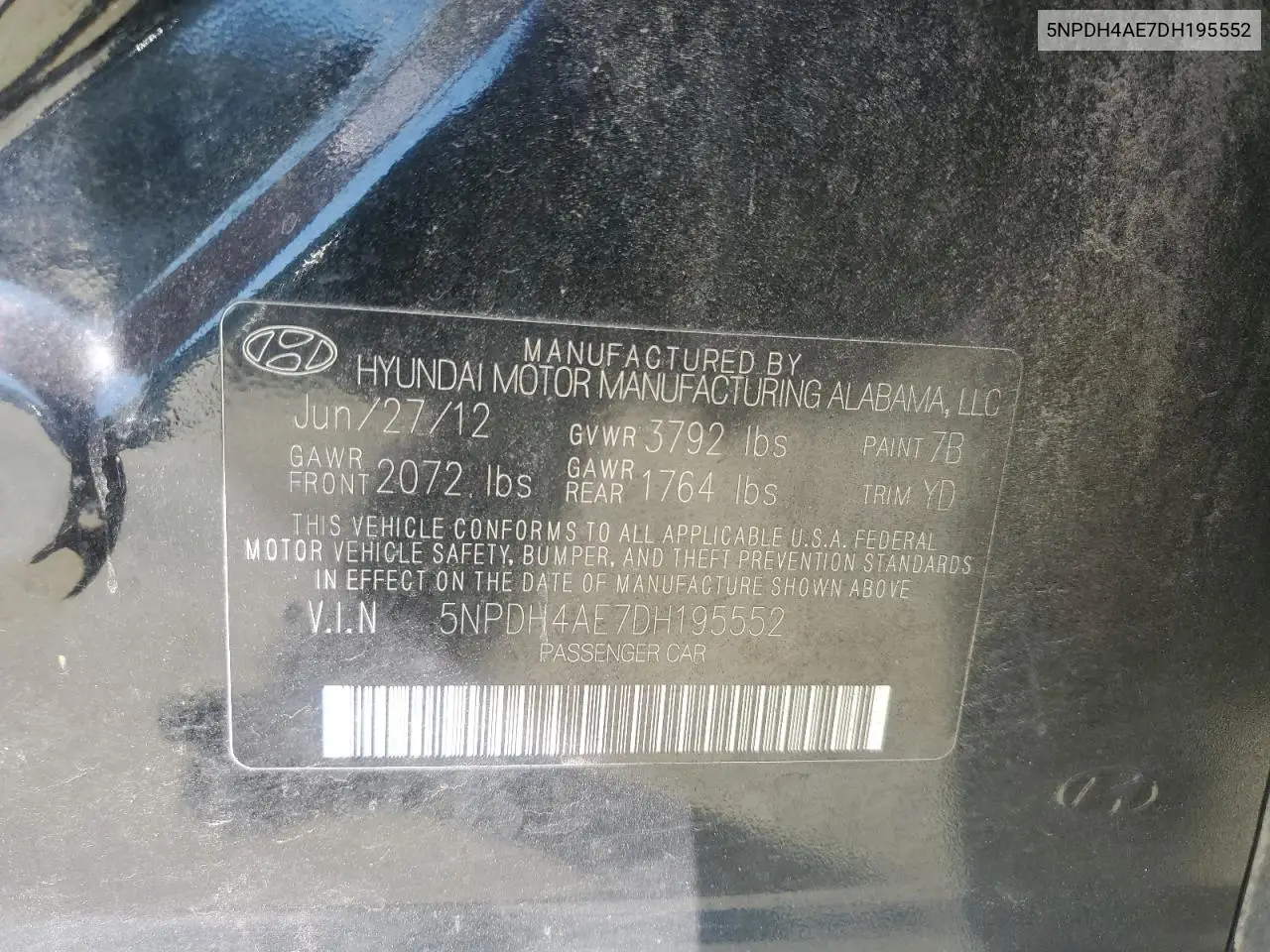 5NPDH4AE7DH195552 2013 Hyundai Elantra Gls