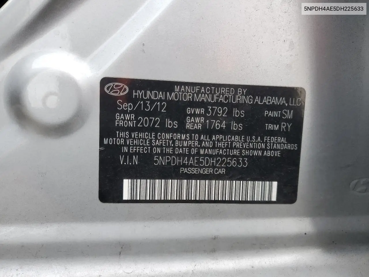 5NPDH4AE5DH225633 2013 Hyundai Elantra Gls