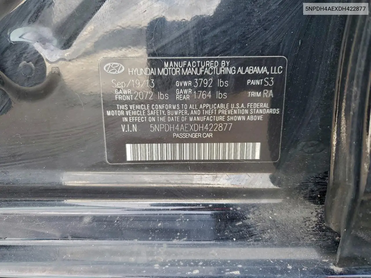 5NPDH4AEXDH422877 2013 Hyundai Elantra Gls