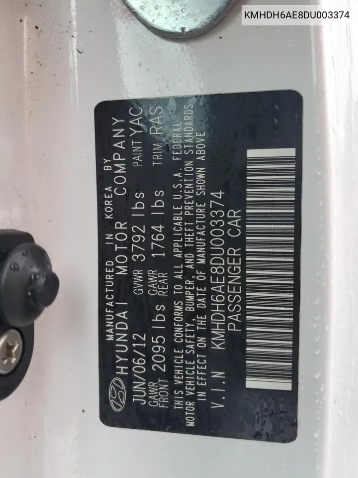 KMHDH6AE8DU003374 2013 Hyundai Elantra Coupe Gs