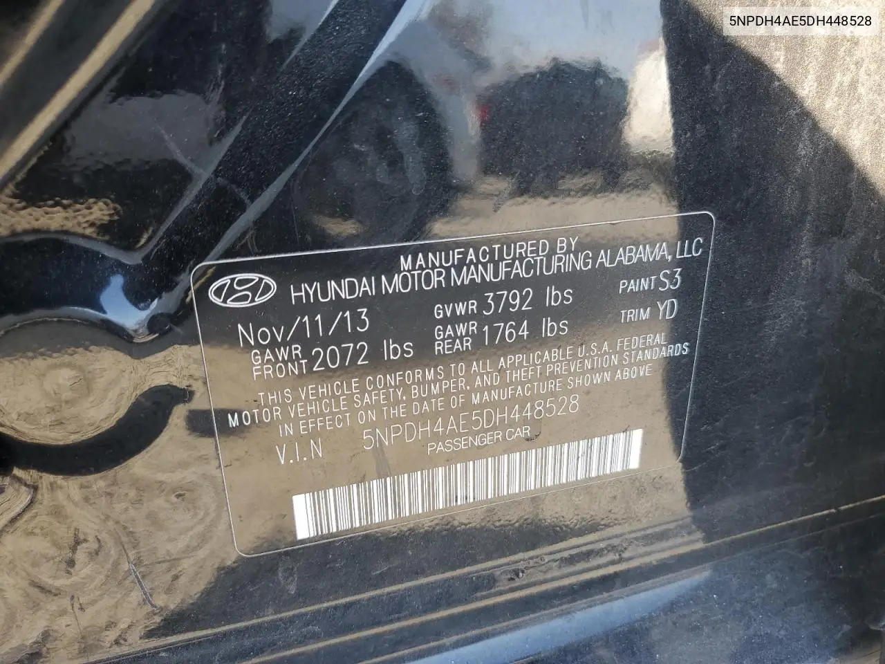 5NPDH4AE5DH448528 2013 Hyundai Elantra Gls