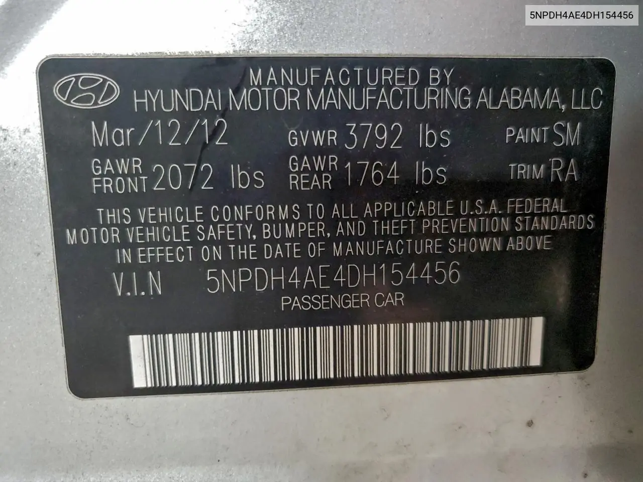 5NPDH4AE4DH154456 2013 Hyundai Elantra Gls