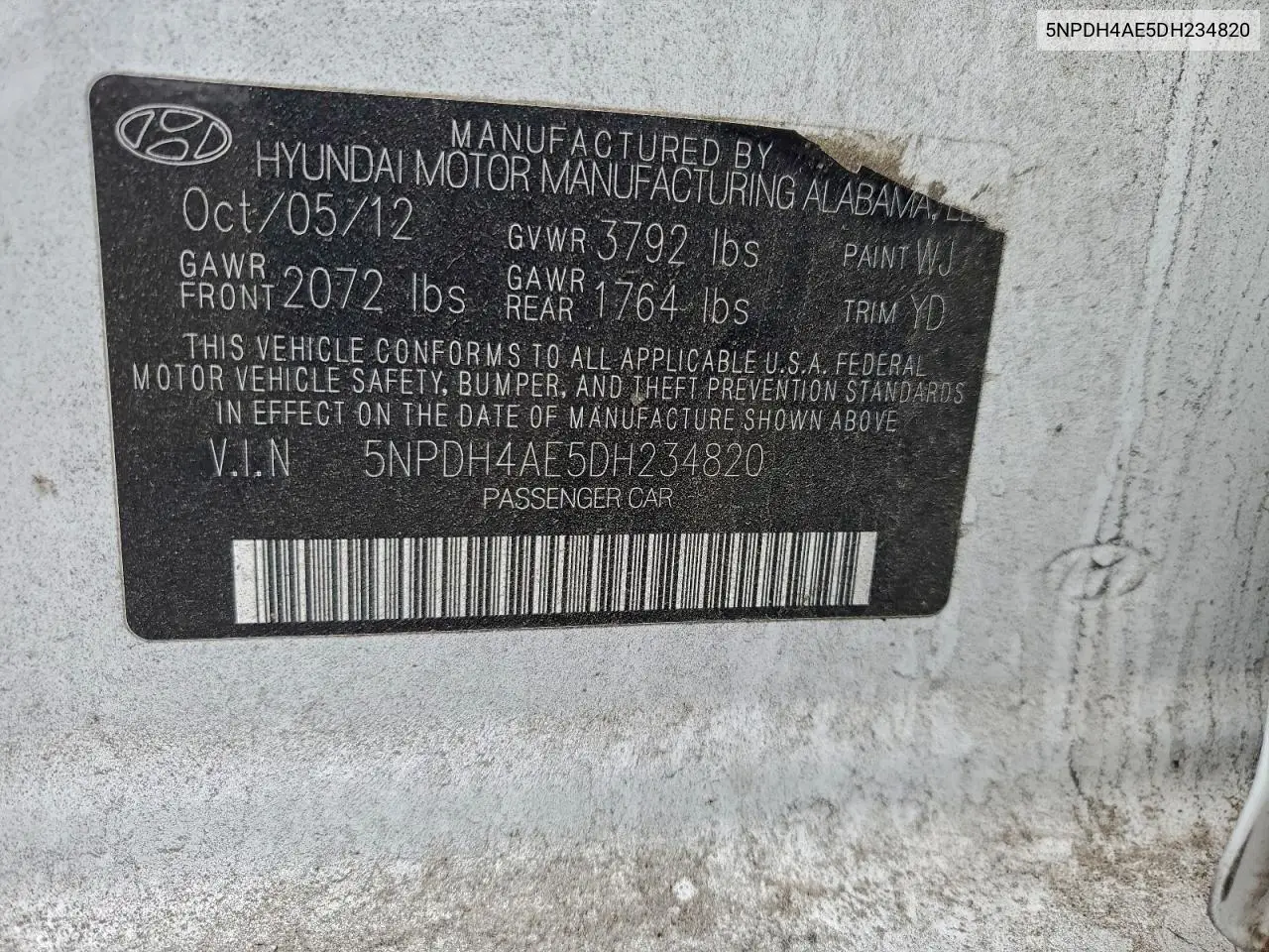 5NPDH4AE5DH234820 2013 Hyundai Elantra Gls