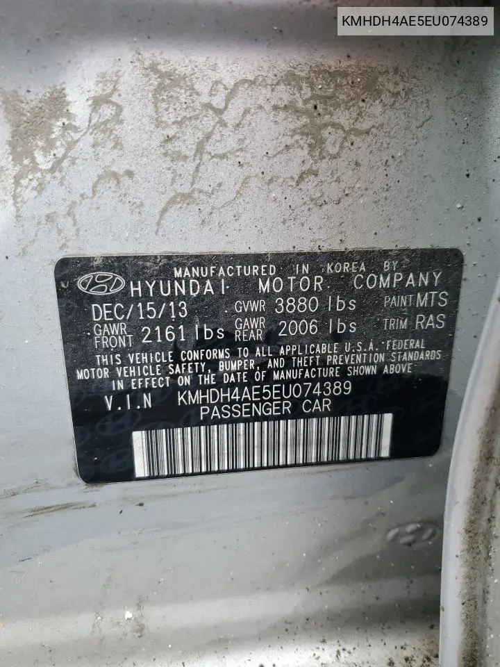 KMHDH4AE5EU074389 2014 Hyundai Elantra Se