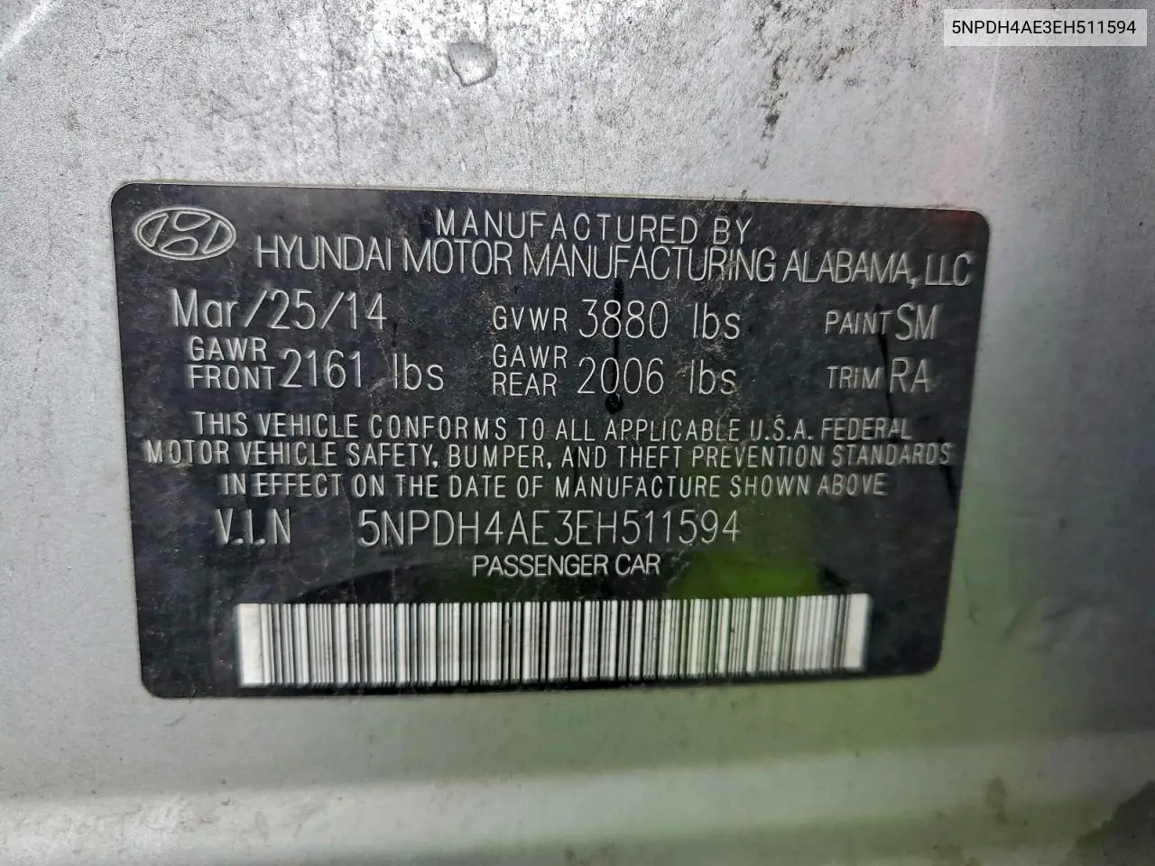 5NPDH4AE3EH511594 2014 Hyundai Elantra Se