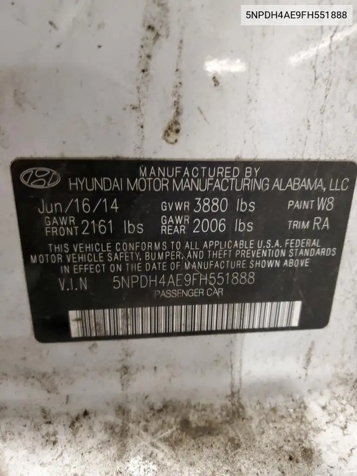 5NPDH4AE9FH551888 2015 Hyundai Elantra Se