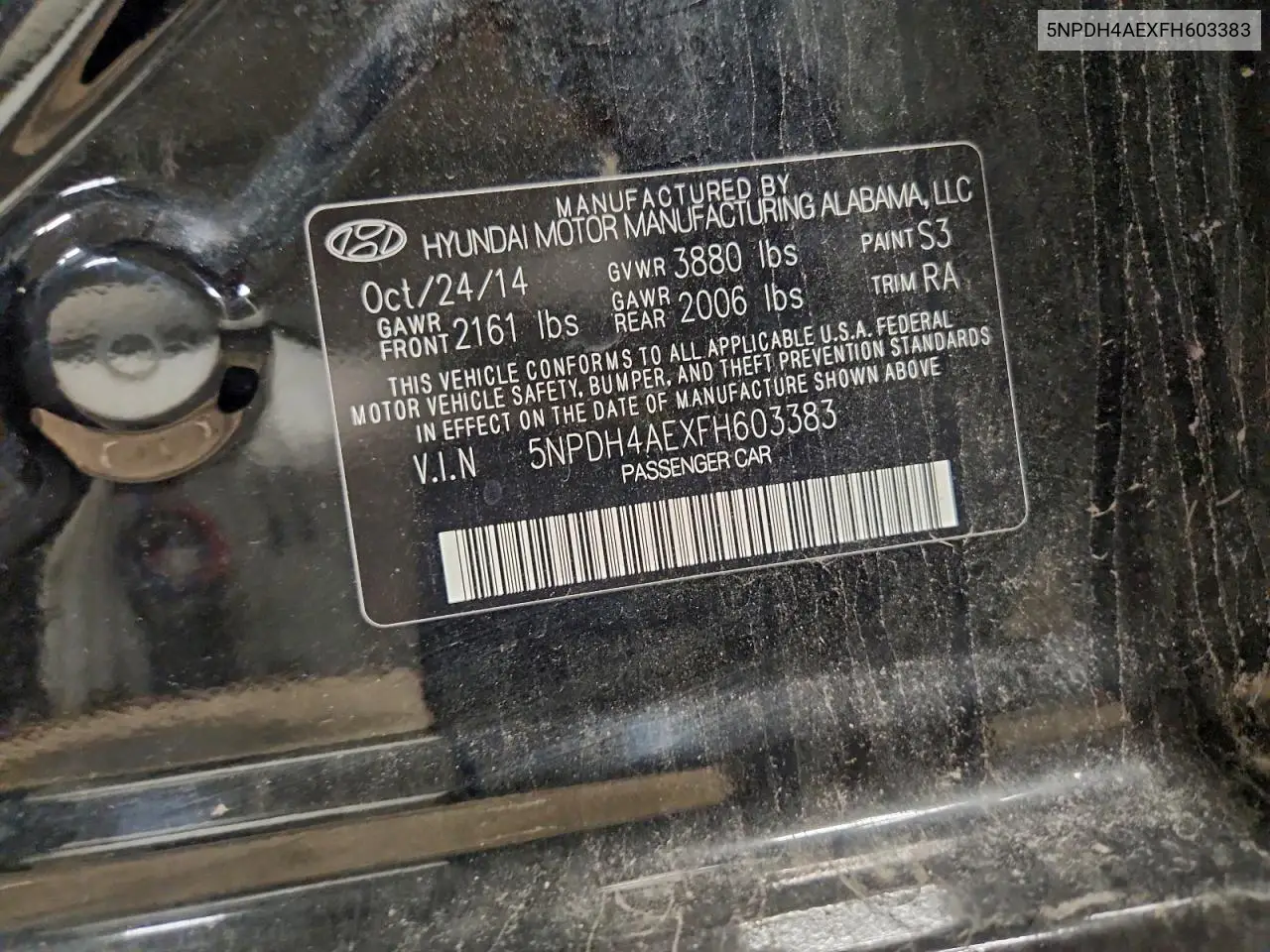 5NPDH4AEXFH603383 2015 Hyundai Elantra Se