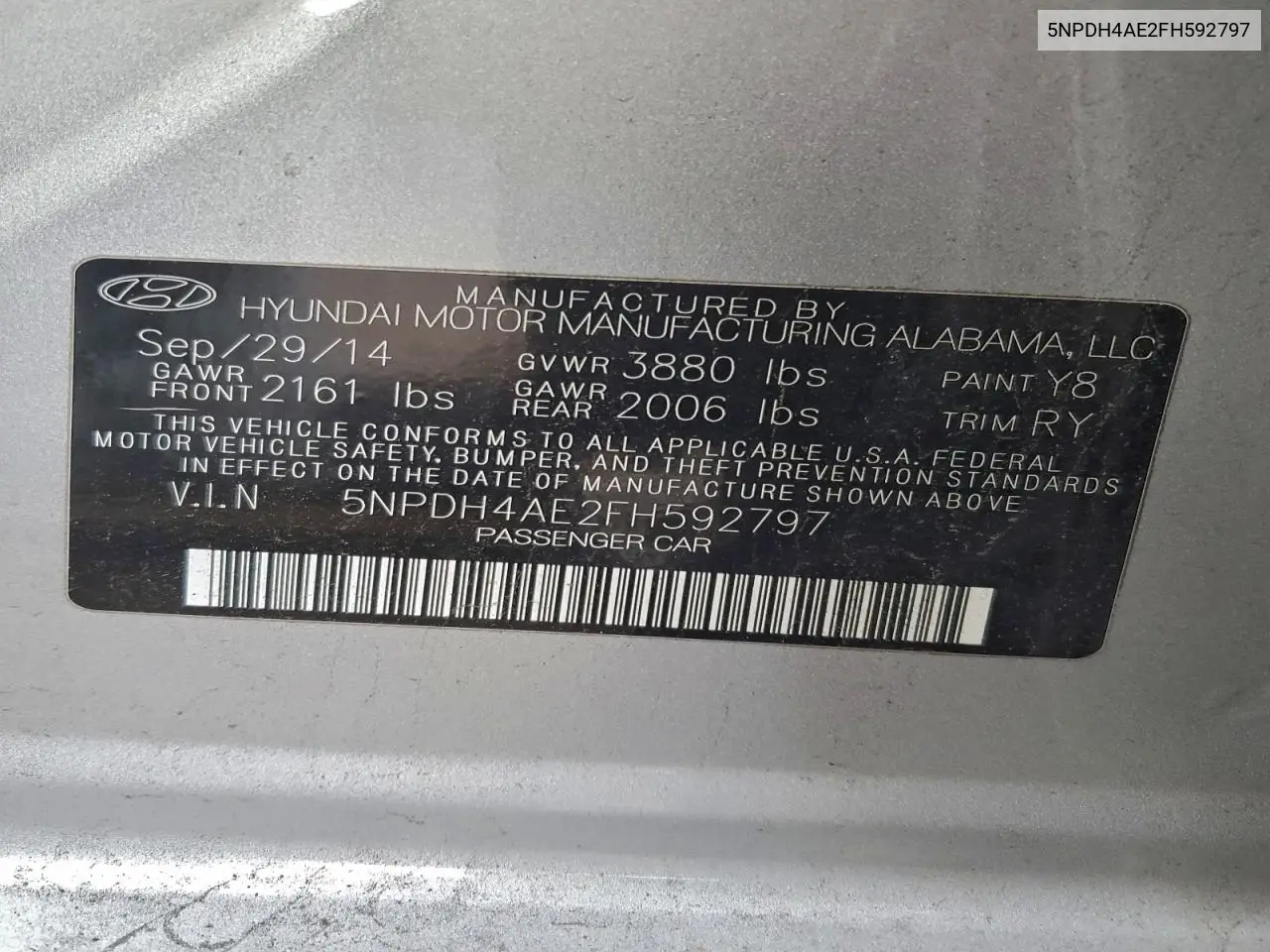 5NPDH4AE2FH592797 2015 Hyundai Elantra Se