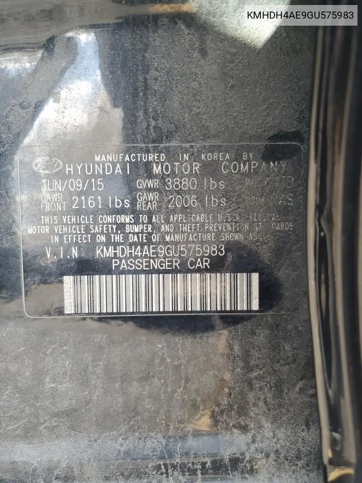KMHDH4AE9GU575983 2016 Hyundai Elantra Se