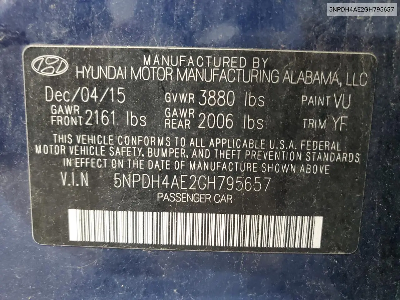 5NPDH4AE2GH795657 2016 Hyundai Elantra Se