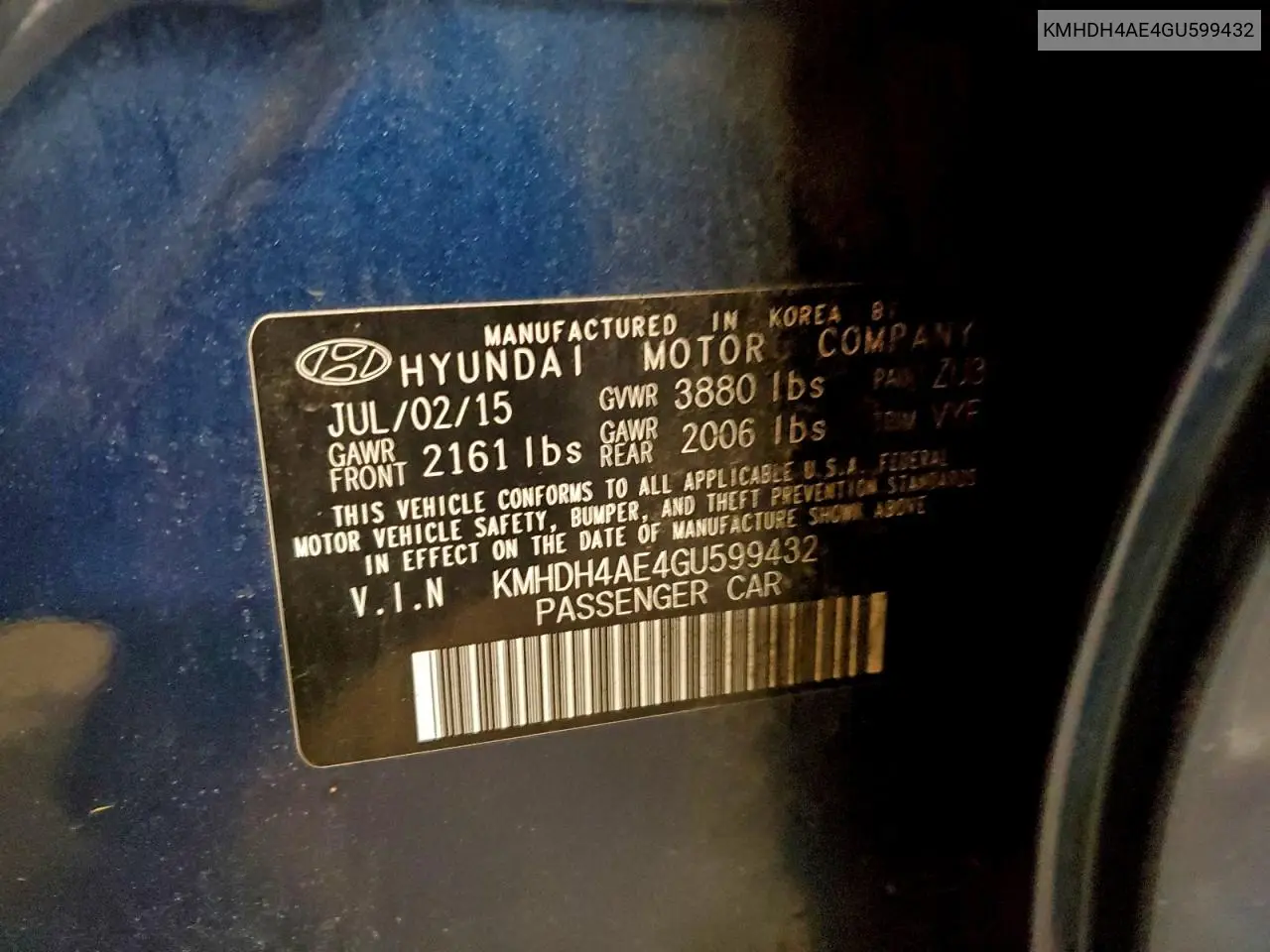 KMHDH4AE4GU599432 2016 Hyundai Elantra Se