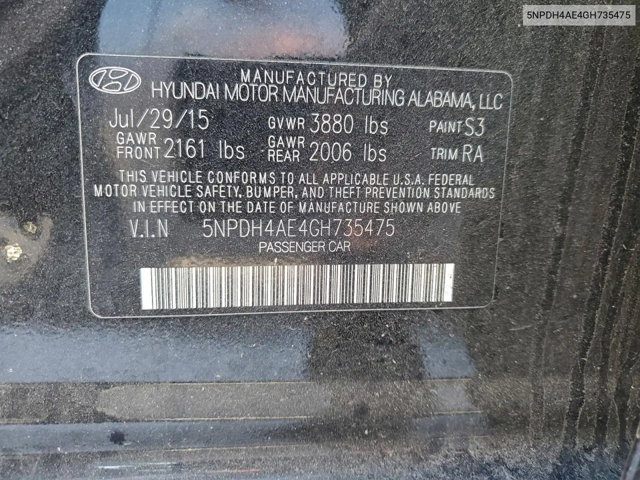 5NPDH4AE4GH735475 2016 Hyundai Elantra Se